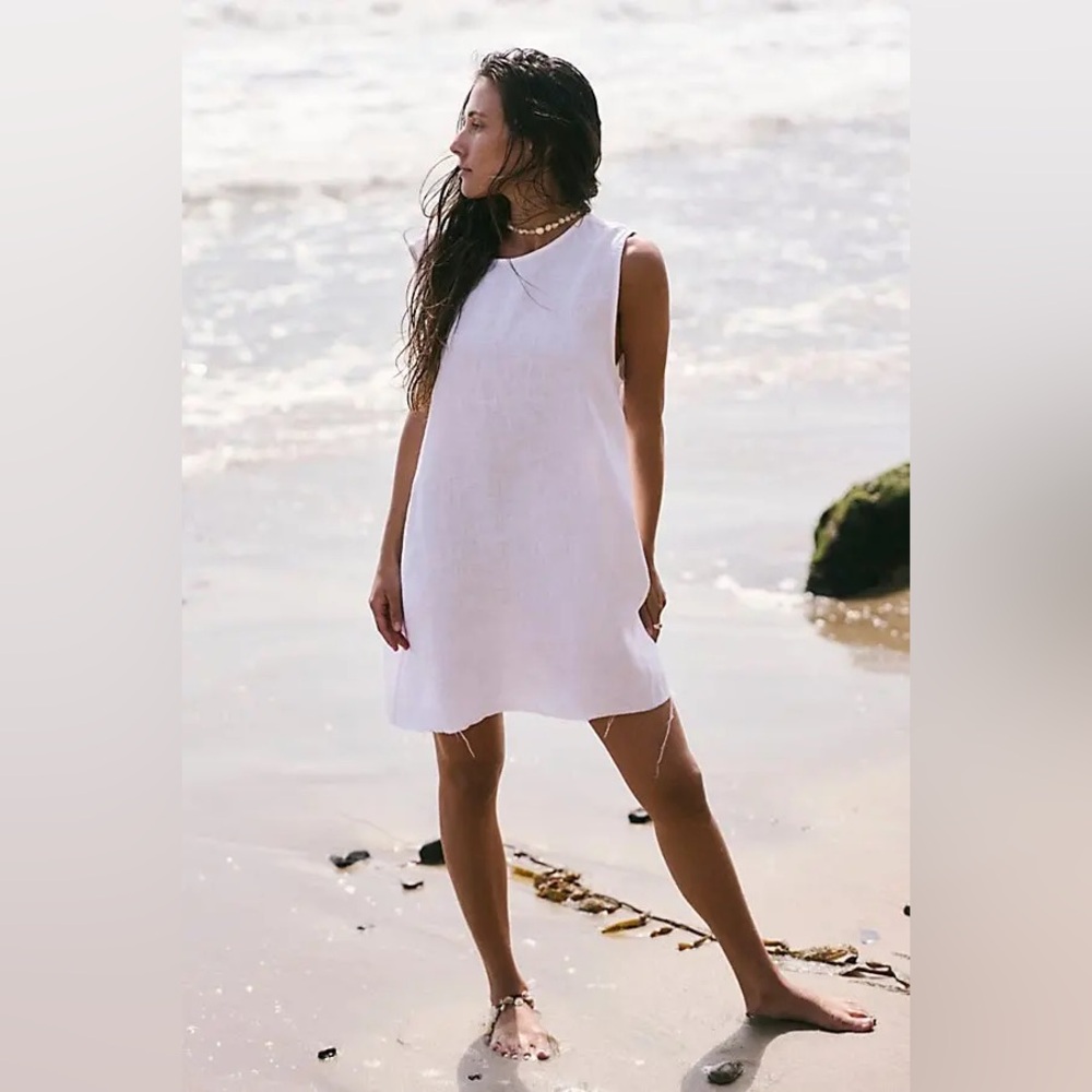 Free People Mare Perpetua Linen Shift Dress Mini XS White